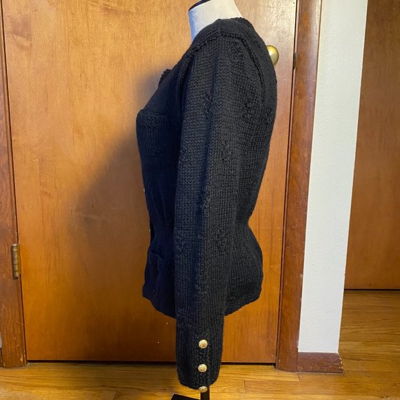 ❌SOLD❌GUC Vintage Black Hand-Knitted Button-Up Wool Cardigan sz S - Picture 6 of 6
